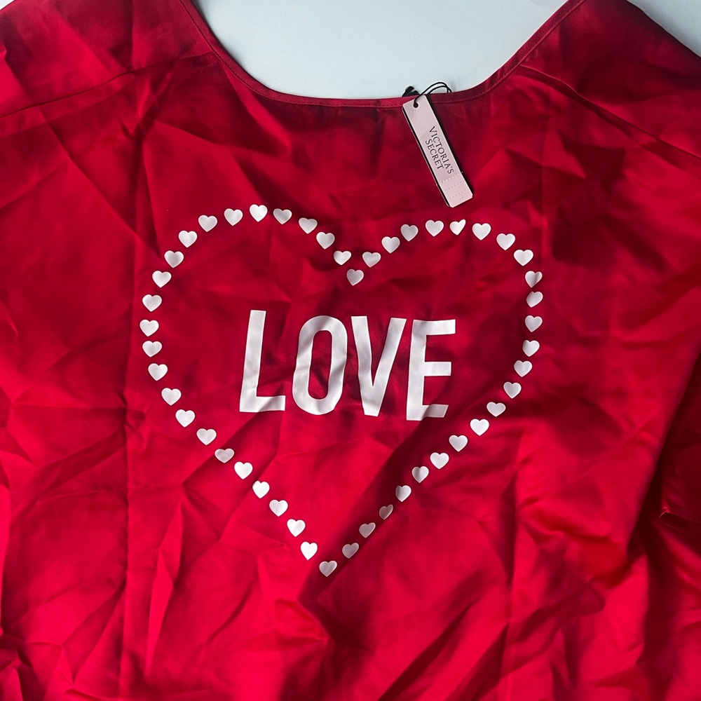 Victoria Secret red silk short sleeve robe with ruffle on sleeves